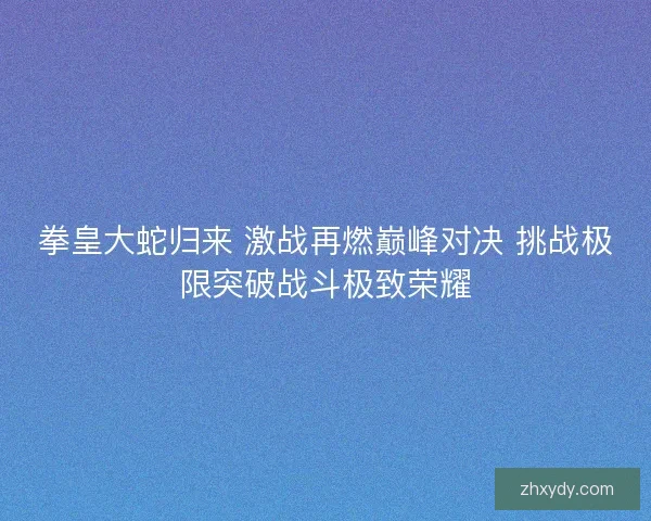 拳皇大蛇归来 激战再燃巅峰对决 挑战极限突破战斗极致荣耀